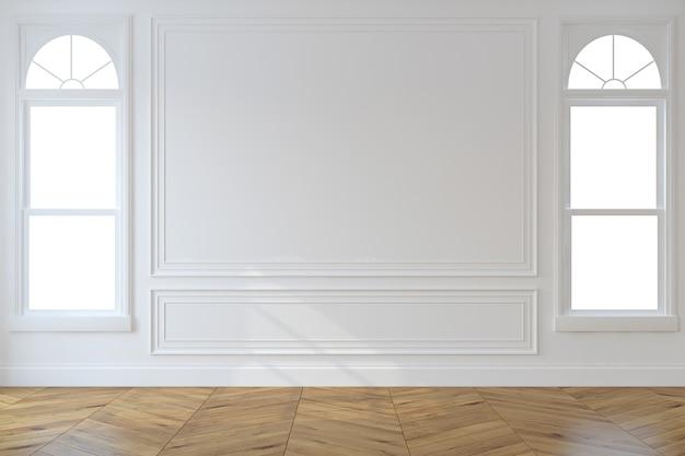 Interni. stanza moderna vuota con parete bianca e due finestre. rendering 3d. | Foto Premium